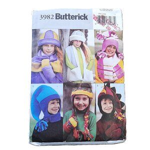 Winter Fleece Hats, Scarves, Mittens Sewing Pattern Children Butterick 3982